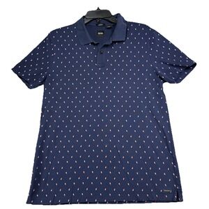 Hugo Boss‎ Polo Shirt Mens  Blue Geometric All Over Print Size Tag Miss